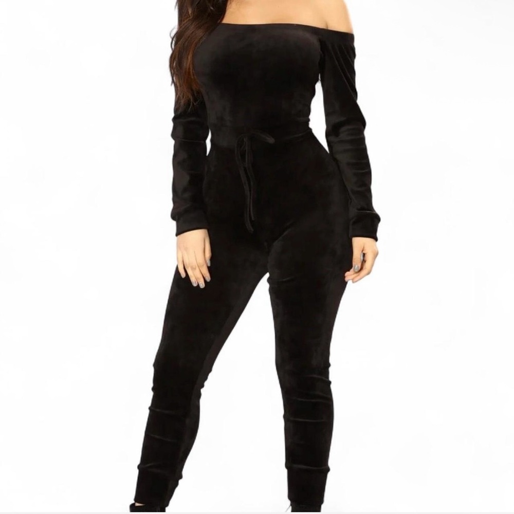 Velour Off The Shoulder Jumpsuit